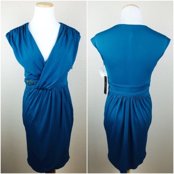 Laundry Shelli Segal Teal Draped Sheath Belt Dress - Picture 1 of 4